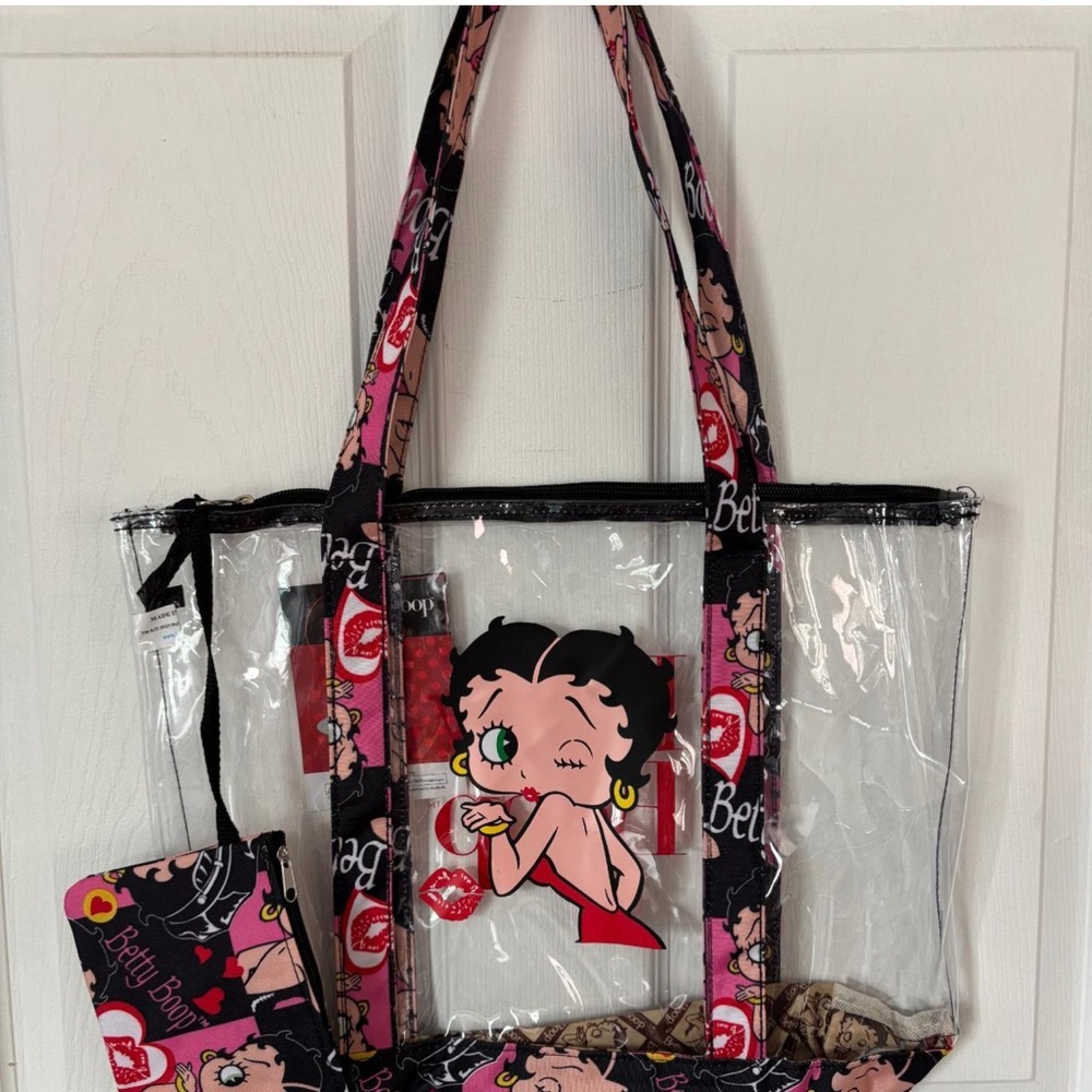 NWT  Betty Boop Clear Tote Bag with mini pouch attached All Heads